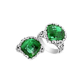 Handmade sterling silver statement ring with Green Quartz stones and Balinese silverwork